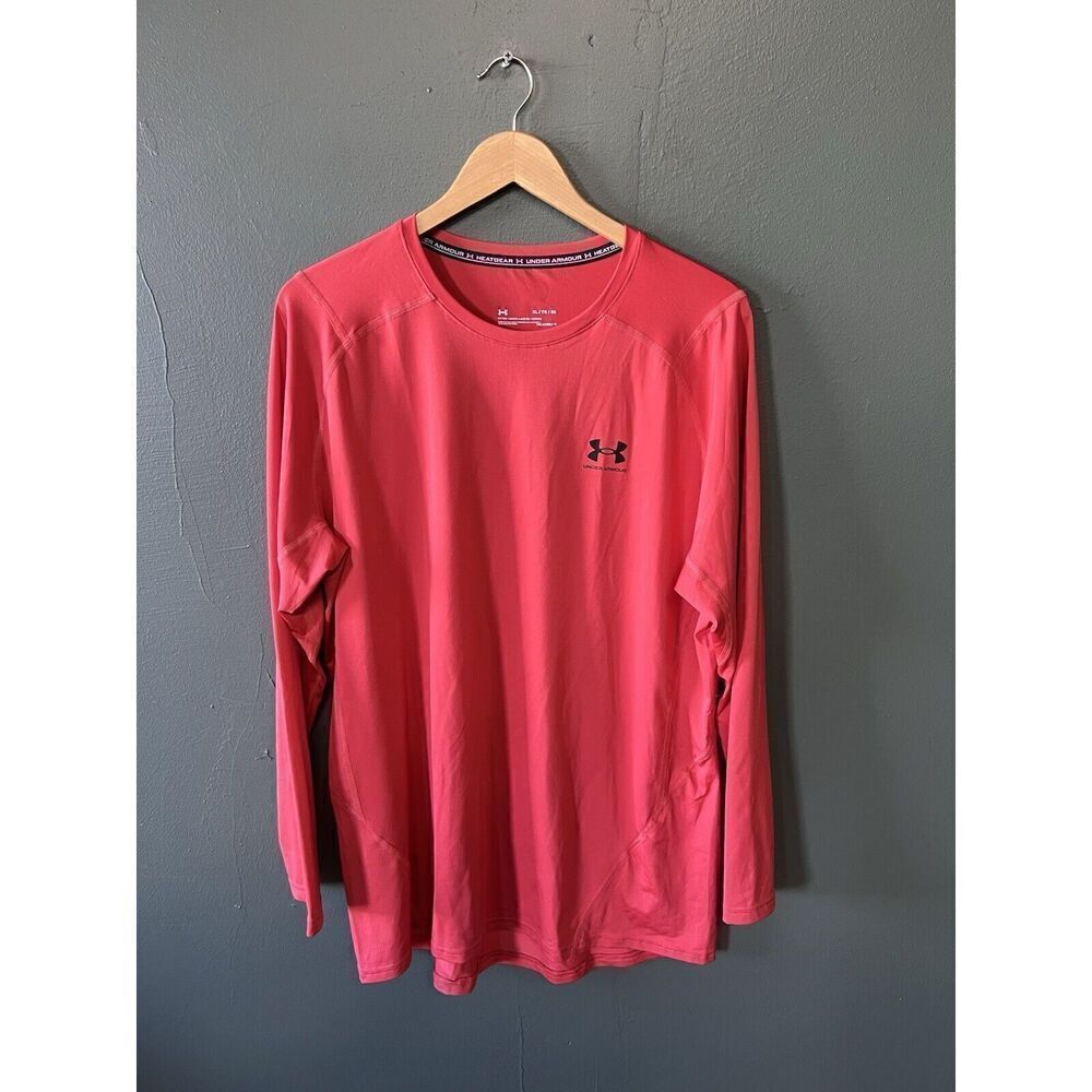 Under Armour Mens Red Long Sleeve Athletic T-shirt SizeāXL HeatGear